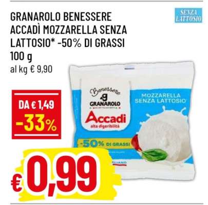 GRANAROLO BENESSERE ACCADÌ MOZZARELLA SENZA LATTOSIO -50% DI GRASSI