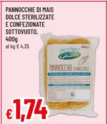 Pannocchie di mais dolce sterilizzate e confezionate sottovuoto