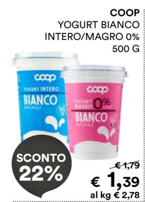 COOP YOGURT BIANCO INTERO/MAGRO 0% 500 G