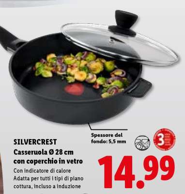 SILVERCREST Casseruola Ø 28 cm con coperchio in vetro