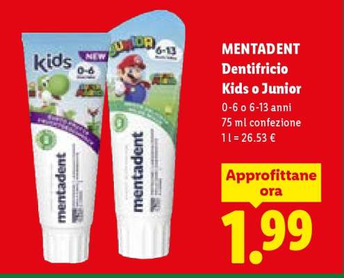 MENTADENT Dentifricio Kids o Junior