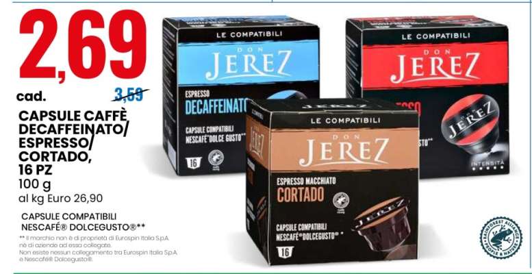 CAPSULE CAFFÈ DECAFFEINATO/ESPRESSO/CORTADO