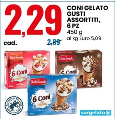 CONI GELATO GUSTI ASSORTITI, 6 PZ