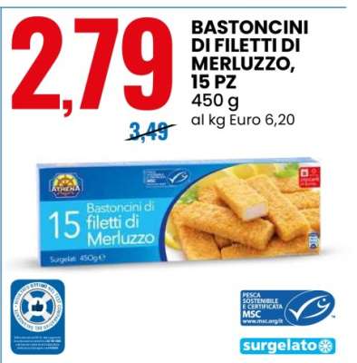 BASTONCINI DI FILETTI DI MERLUZZO, 15 PZ
