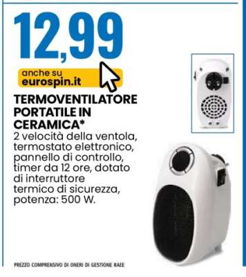 TERMOVENTILATORE PORTATILE IN CERAMICA