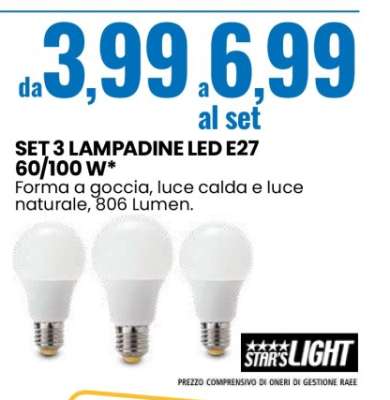 SET 3 LAMPADINE LED E27 60/100 W*
