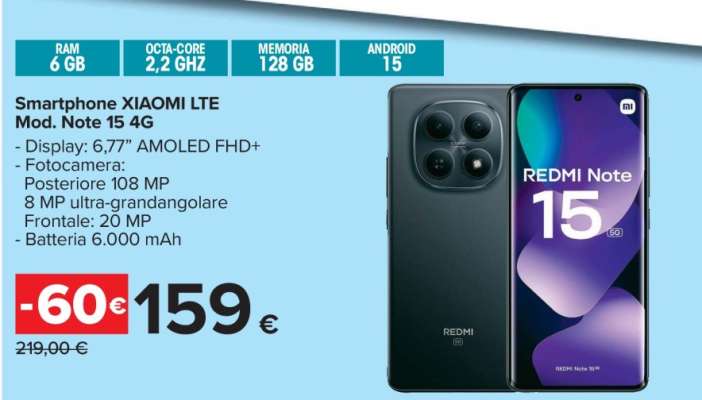 Smartphone XIAOMI LTE Mod. Note 15 4G