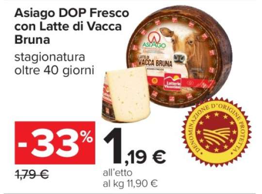 Asiago DOP Fresco con Latte di Vacca Bruna