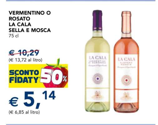 VERMENTINO O ROSATO LA CALA SELLA E MOSCA 75 cl