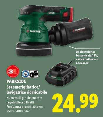 PARKSIDE Set smerigliatrice/levigatrice ricaricabile