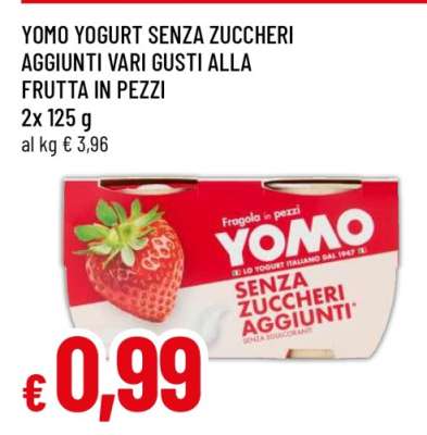 YOMO YOGURT SENZA ZUCCHERI AGGIUNTI VARI GUSTI ALLA FRUTTA IN PEZZI