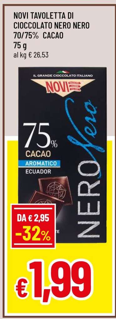 Novi Tavoletta di Cioccolato Nero Nero 70/75% Cacao