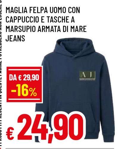 MAGLIA FELPA UOMO CON CAPPUCCIO E TASCHE A MARSUPIO ARMATA DI MARE JEANS