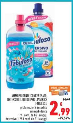 Ammorbidente concentrato, detersivo liquido per lavatrice Fabuloso