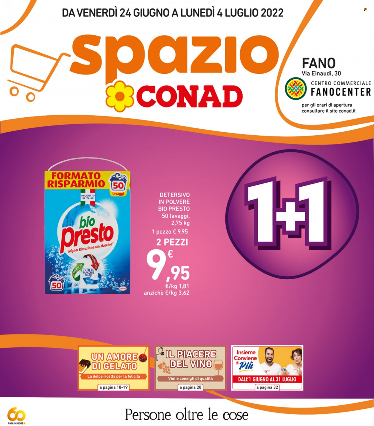 Volantino Conad - 24/6/2022 - 4/7/2022 - Prodotti in offerta - gelato, detersivo, Bio Presto. Pagina 1.