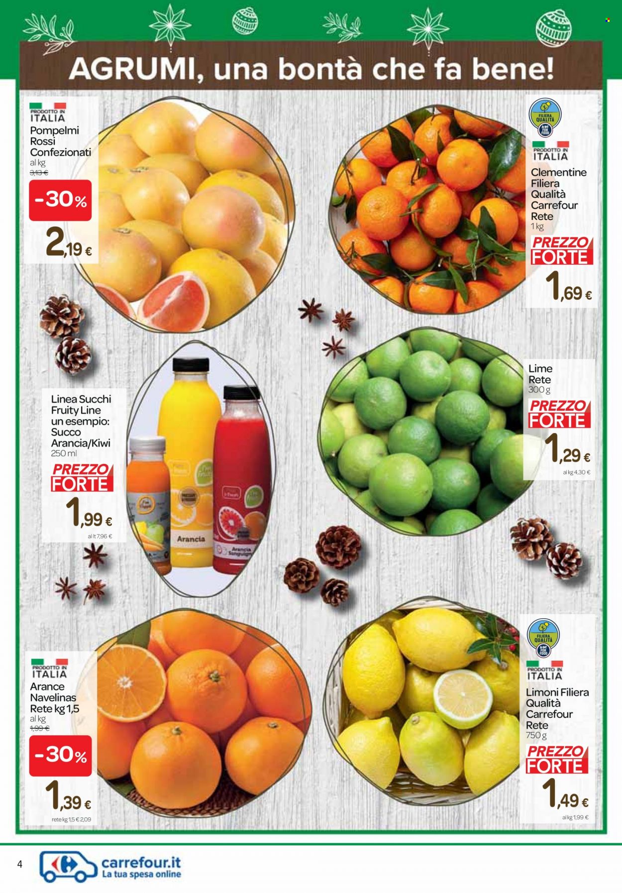 Volantino Carrefour - 22/11/2022 - 7/12/2022 - Prodotti in offerta - limoni, clementine, lime, succo. Pagina 4.