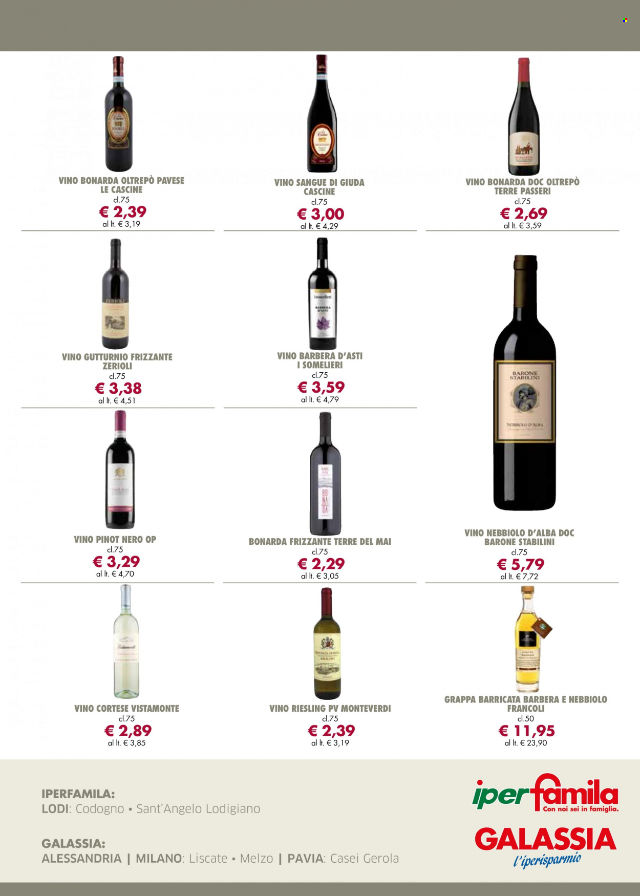 Volantino Famila - 19/1/2023 - 1/2/2023 - Prodotti in offerta - Riesling, vino bianco, Pinot Nero, vino, Barbera d'Asti, grappa. Pagina 4.