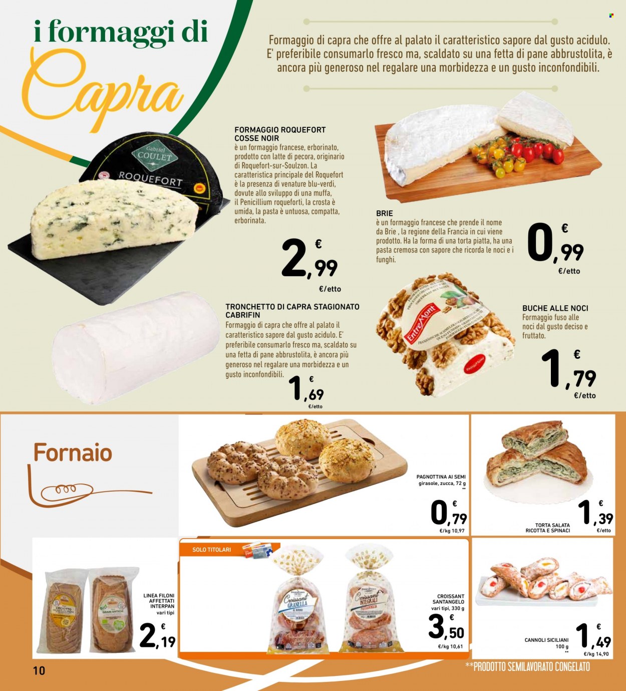 Volantino Conad - 26/1/2023 - 1/2/2023 - Prodotti in offerta - pane, croissant, cannoli, zucca, Roquefort, formaggio di capra. Pagina 10.
