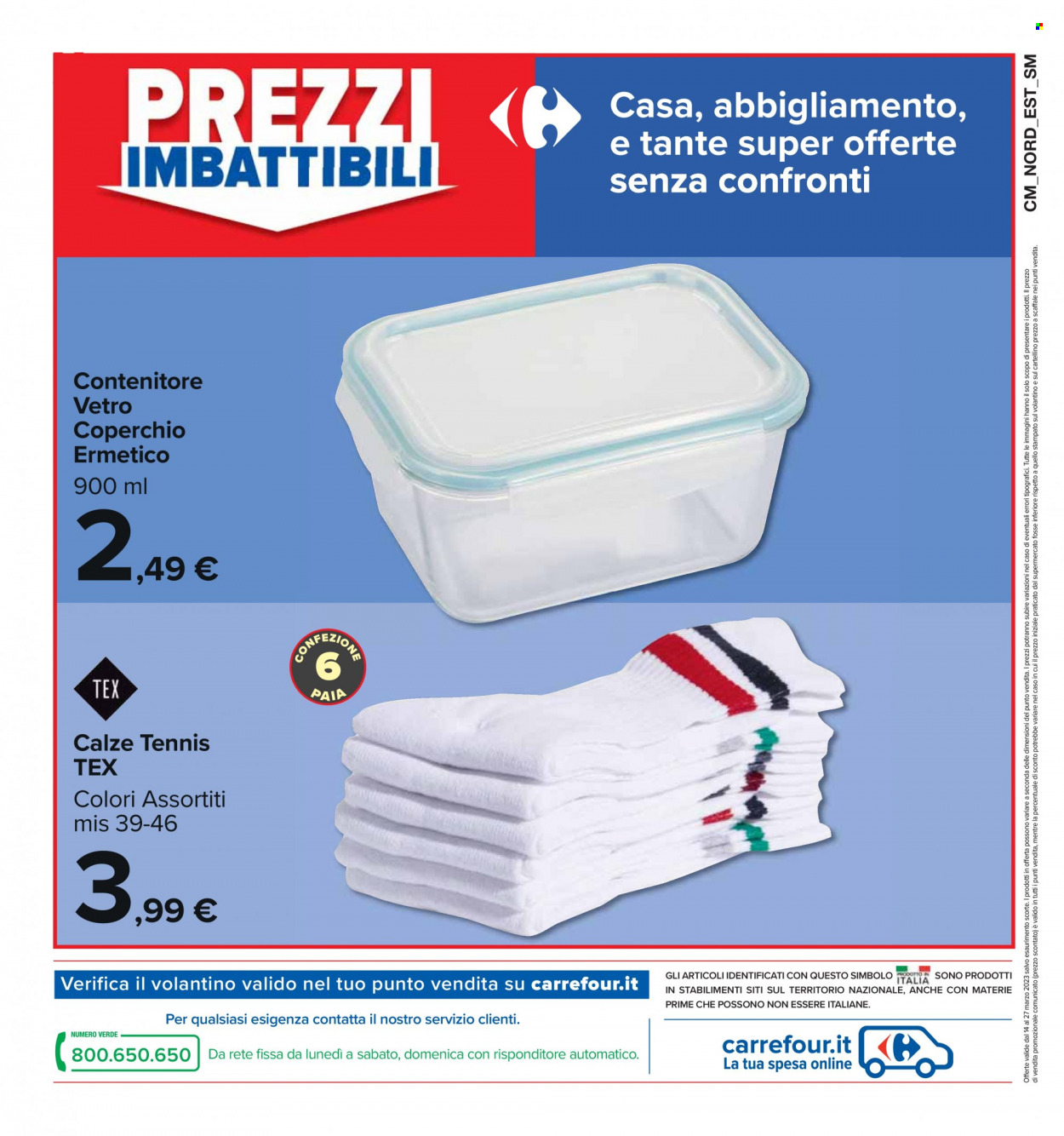 Volantino Carrefour - 14/3/2023 - 27/3/2023 - Prodotti in offerta - contenitore, calze. Pagina 34.