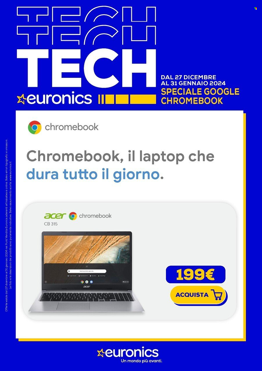 thumbnail - Volantino Euronics - 27/12/2023 - 31/12/2024 - Prodotti in offerta - Acer, notebook. Pagina 1.