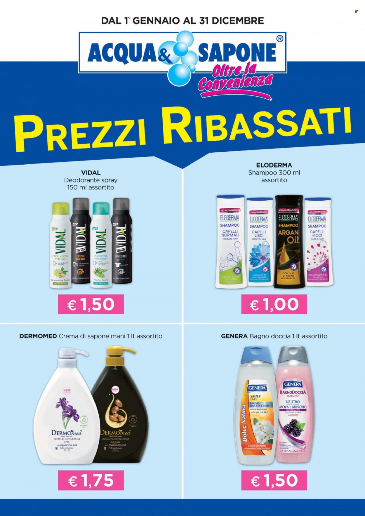 thumbnail - Volantino Acqua & Sapone - 1/1/2024 - 31/12/2024 - Prodotti in offerta - doccia crema, gel doccia, Vidal, shampoo, deodorante. Pagina 1.