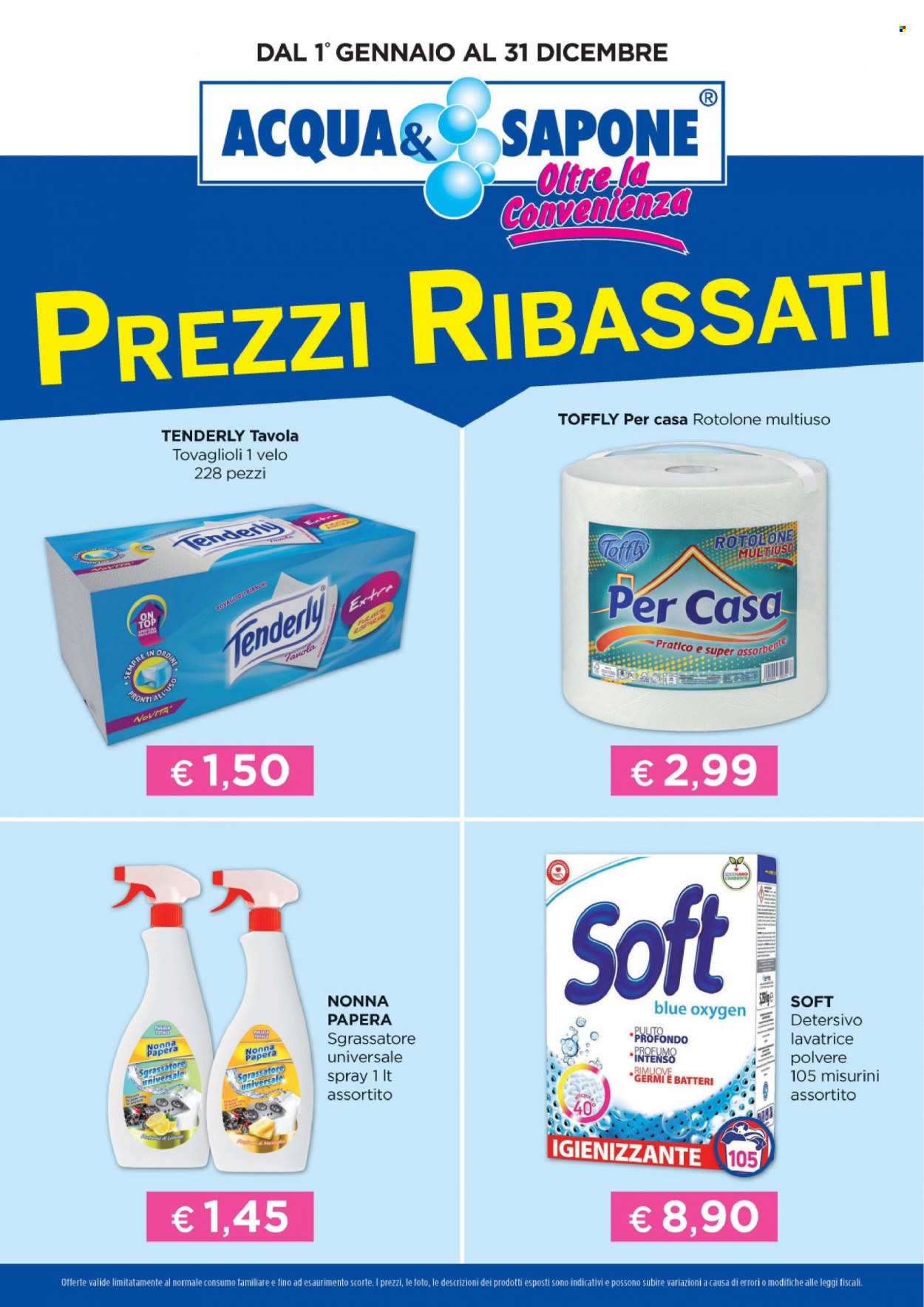 thumbnail - Volantino Acqua & Sapone - 1/1/2024 - 31/12/2024 - Prodotti in offerta - Tenderly, sgrassatore, detersivo per lavatrice, sapone, profumo, tovaglioli, top. Pagina 2.