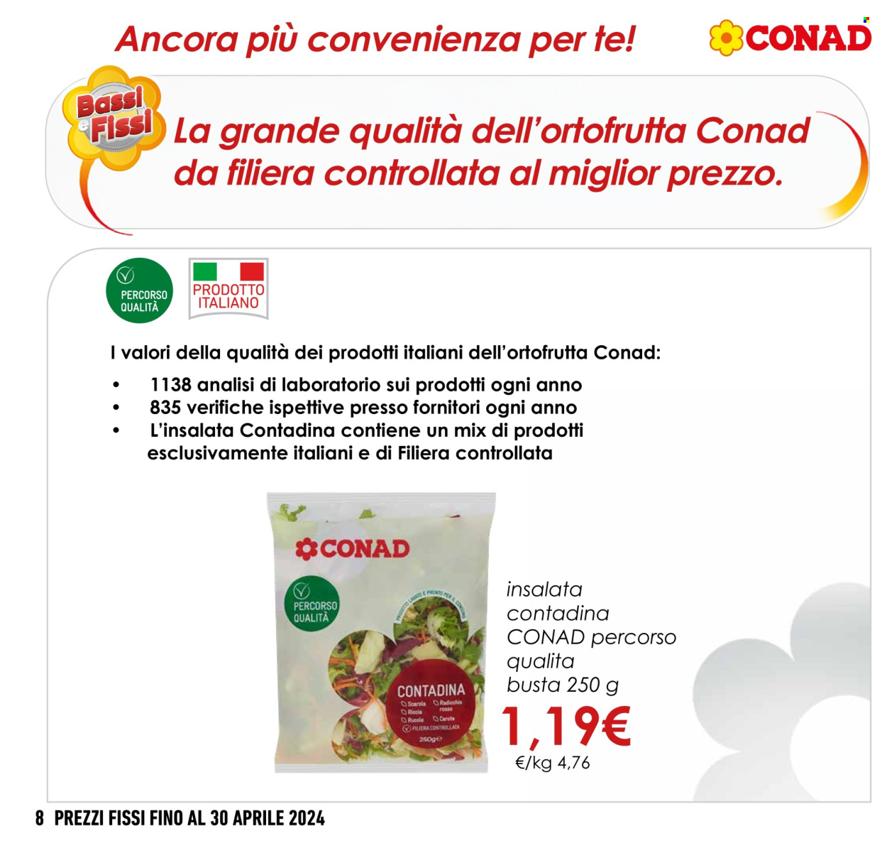 thumbnail - Volantino Conad - 1/3/2024 - 30/4/2024 - Prodotti in offerta - carote, radicchio, rucola, scarola, busta. Pagina 8.