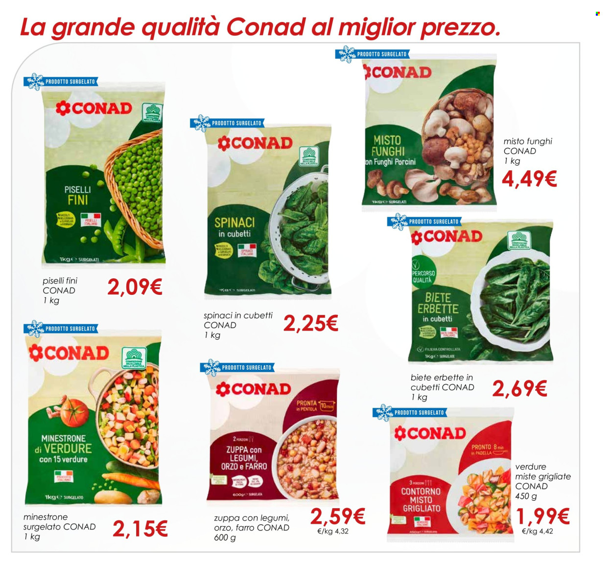 thumbnail - Volantino Conad - 1/3/2024 - 30/4/2024 - Prodotti in offerta - funghi porcini, funghi misti, piselli, spinaci, minestrone, zuppa, orzo. Pagina 25.