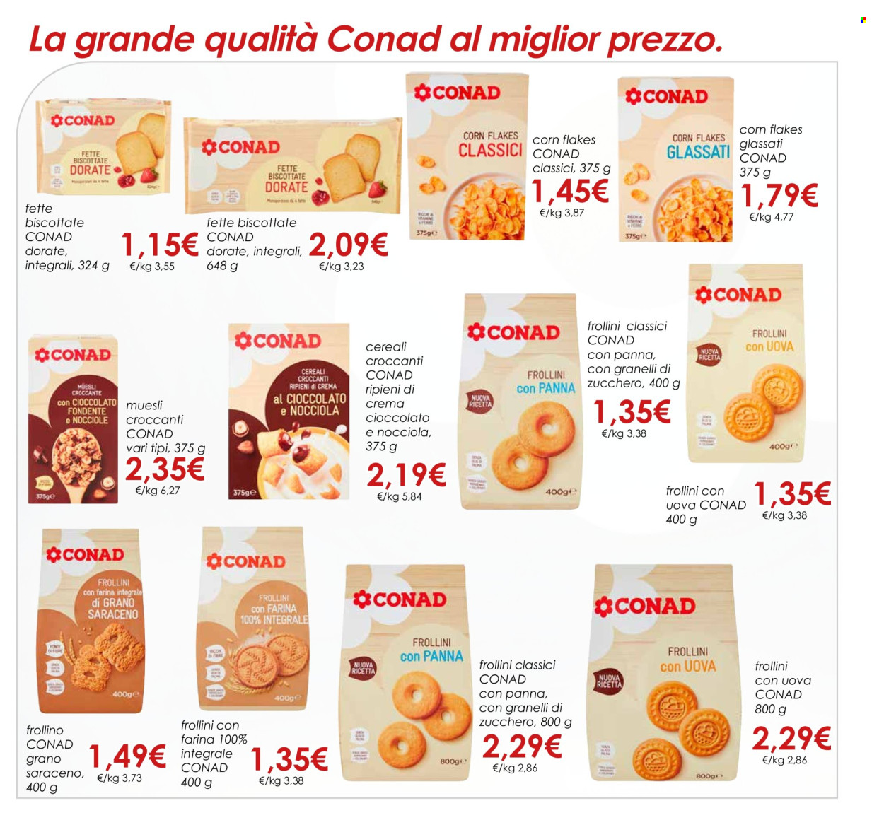 thumbnail - Volantino Conad - 1/3/2024 - 30/4/2024 - Prodotti in offerta - fette biscottate, frollini, cereali, corn flakes, müsli, grano saraceno. Pagina 37.