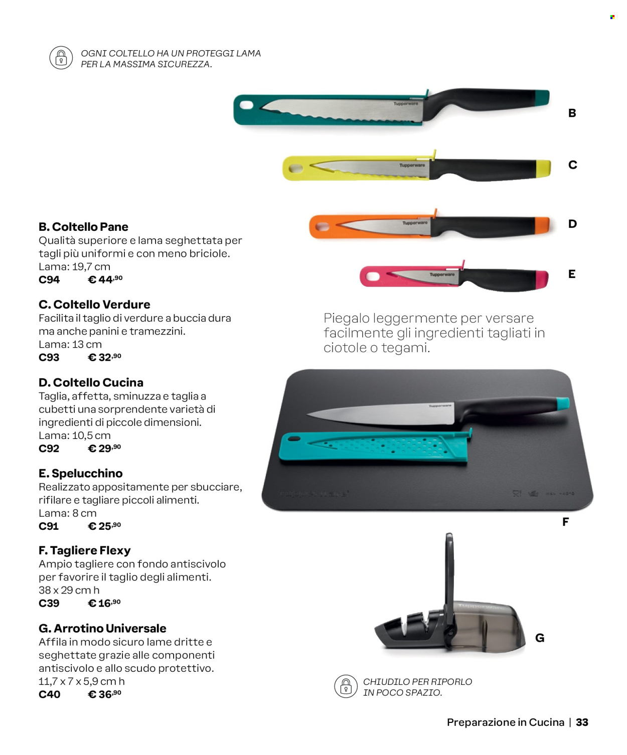 thumbnail - Volantino Tupperware - Prodotti in offerta - coltello, coltello per pane, tagliere, ciotola. Pagina 33.