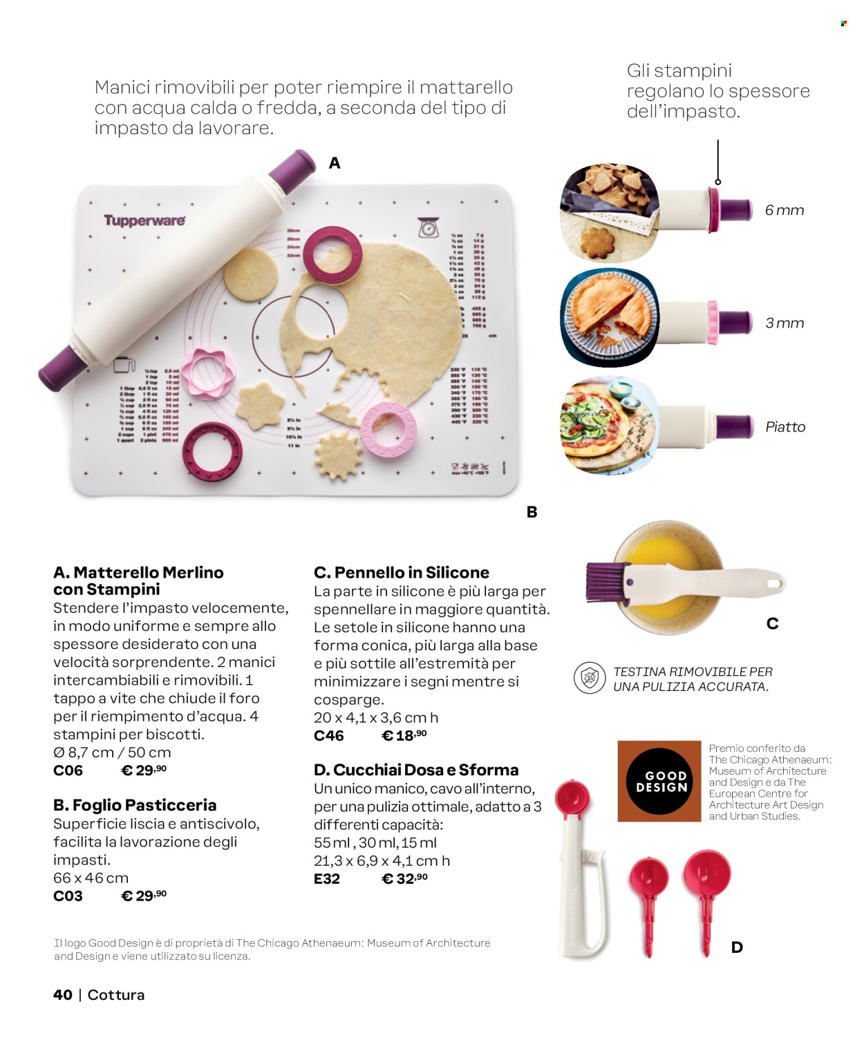 thumbnail - Volantino Tupperware - Prodotti in offerta - cucchiai, matterello, pennello, piatto, mattarello, stampini per biscotti. Pagina 40.