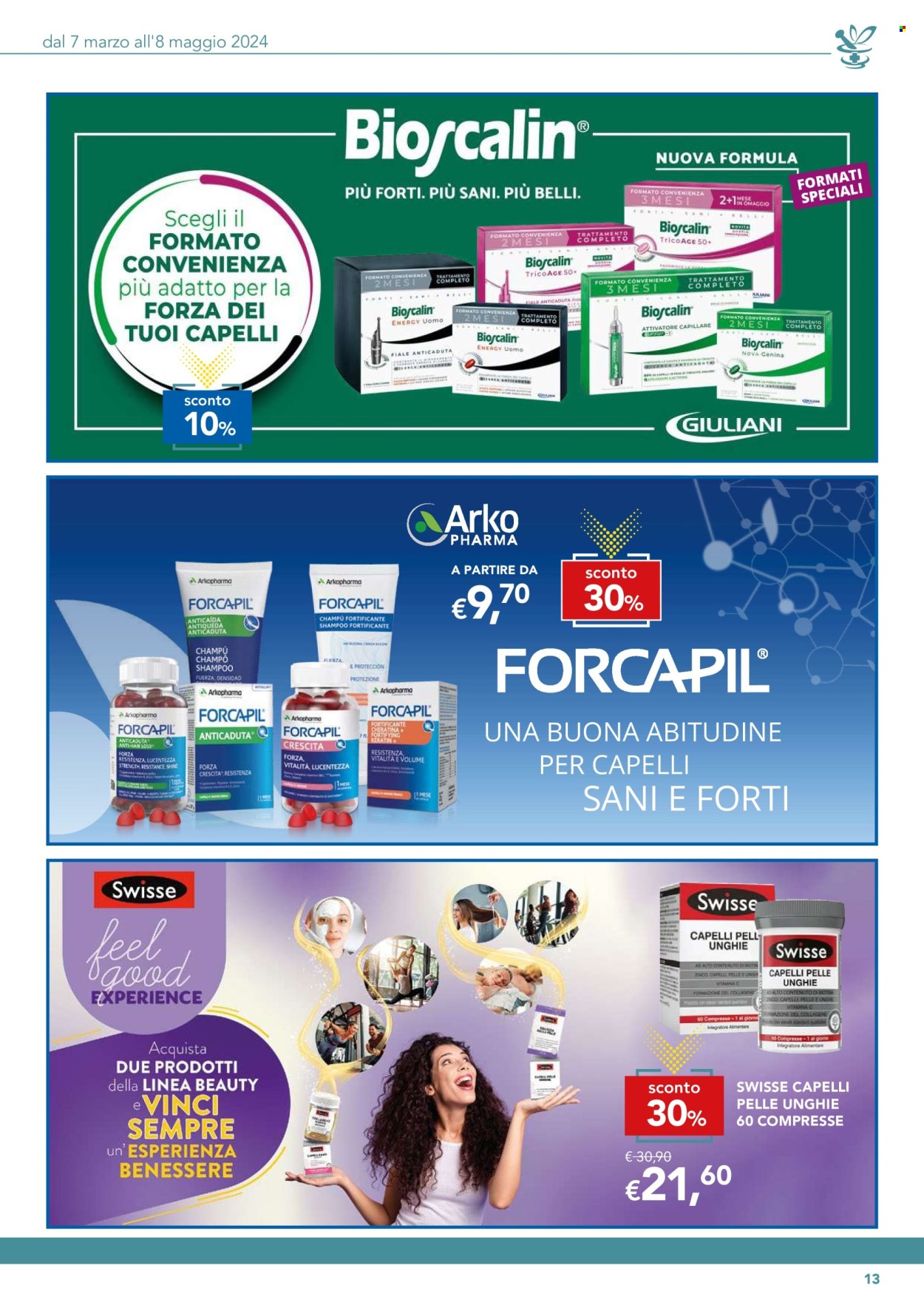 thumbnail - Volantino Migross - 7/3/2024 - 8/5/2024 - Prodotti in offerta - shampoo, Bioscalin, Forcapil, Zinco, integratore. Pagina 13.