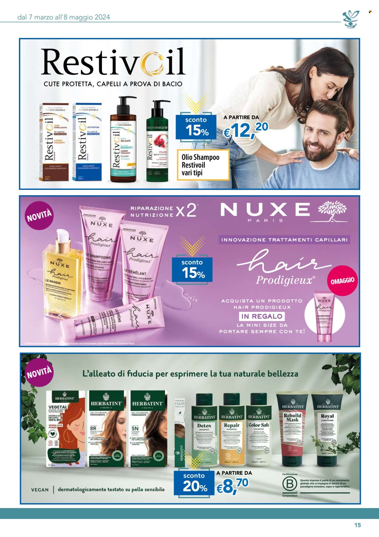 thumbnail - Volantino Migross - 7/3/2024 - 8/5/2024 - Prodotti in offerta - Nuxe, shampoo, olio shampoo. Pagina 15.