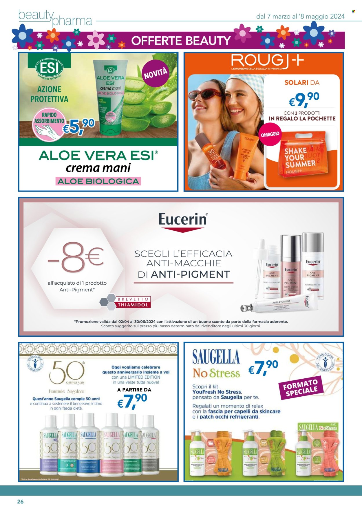 thumbnail - Volantino Migross - 7/3/2024 - 8/5/2024 - Prodotti in offerta - Eucerin, Saugella, elastico per capelli, crema mani. Pagina 26.