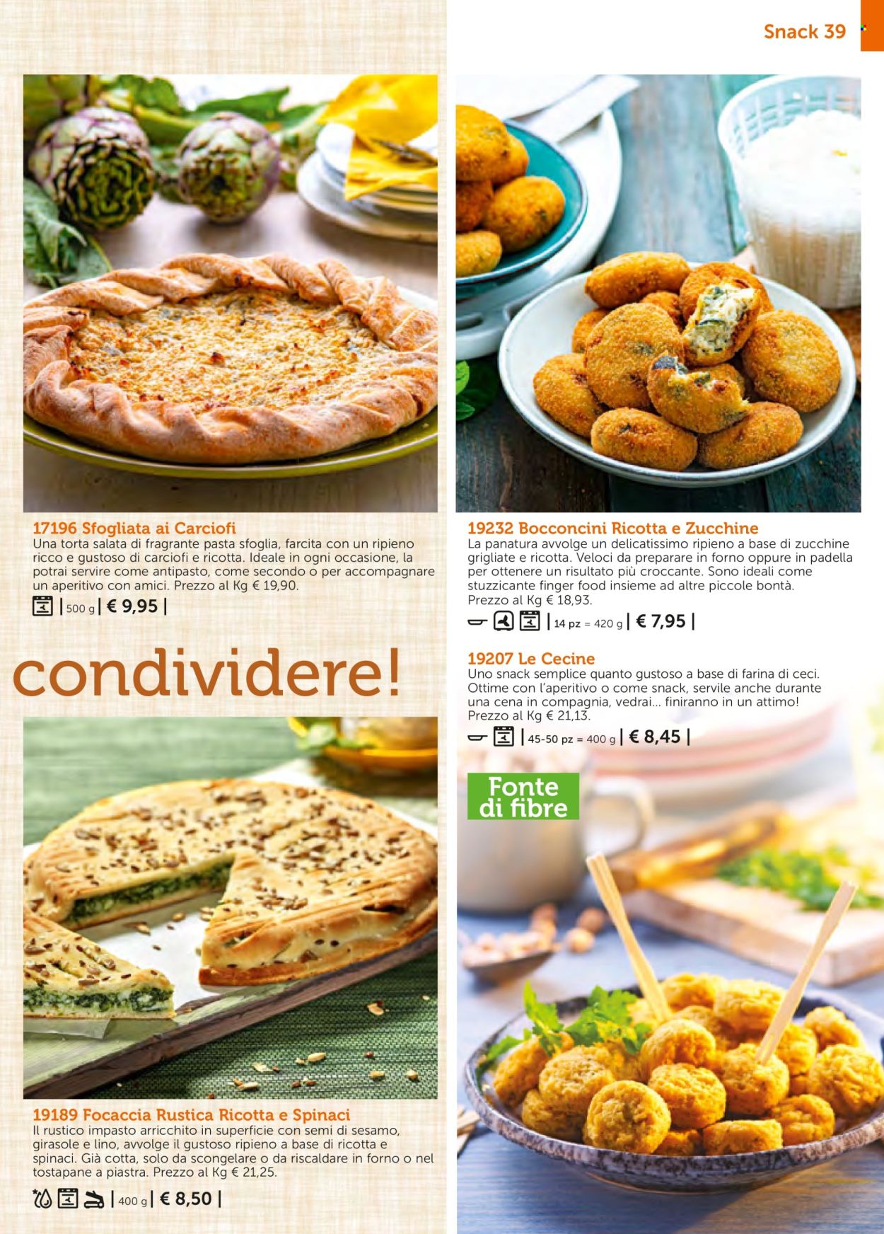 thumbnail - Volantino Bofrost - Prodotti in offerta - bocconcini, antipasto, pasta sfoglia, zucchine grigliate, focaccia, aperitivo. Pagina 39.