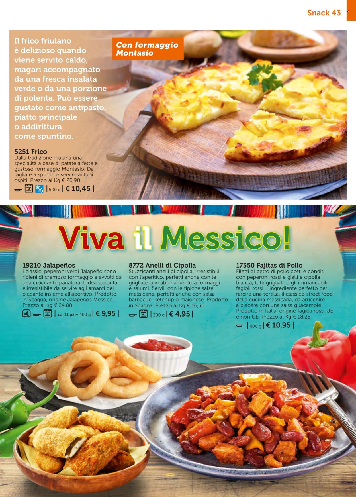 thumbnail - Volantino Bofrost - Prodotti in offerta - petto di pollo, anelli di cipolla fritti, antipasto, Montasio, aperitivo. Pagina 43.