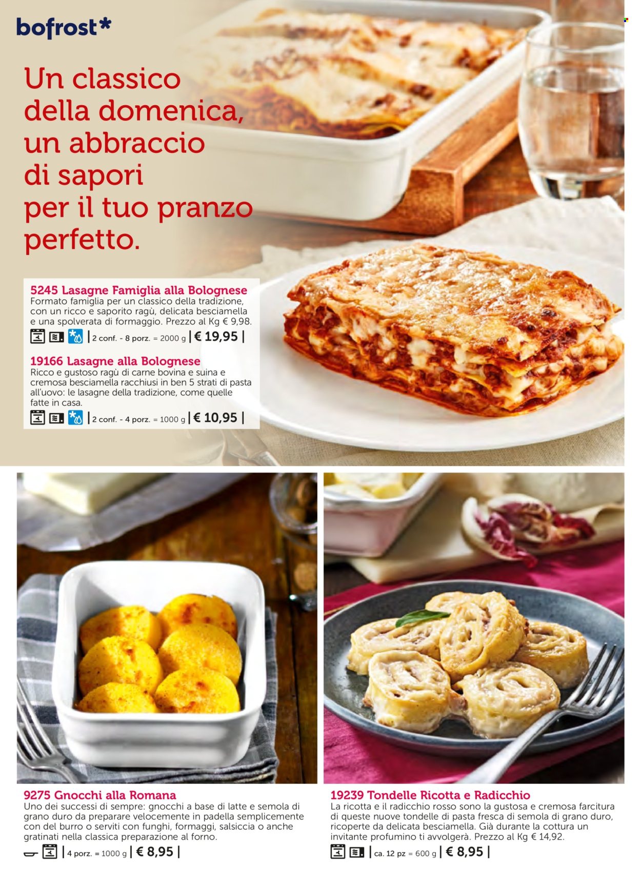 thumbnail - Volantino Bofrost - Prodotti in offerta - lasagne alla bolognese, ragù, gnocchi. Pagina 62.