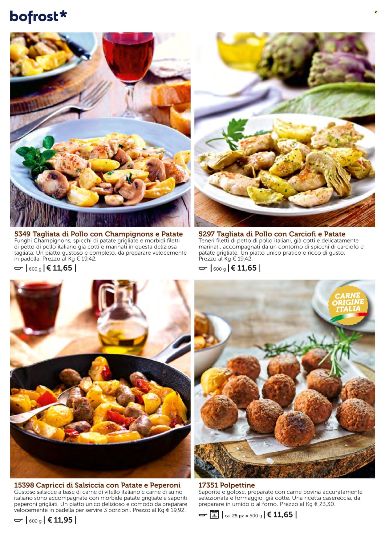 thumbnail - Volantino Bofrost - Prodotti in offerta - petto di pollo, vitello, tagliata, polpettine, patate al forno, piatto unico, peperoni grigliati, patate grigliate. Pagina 116.