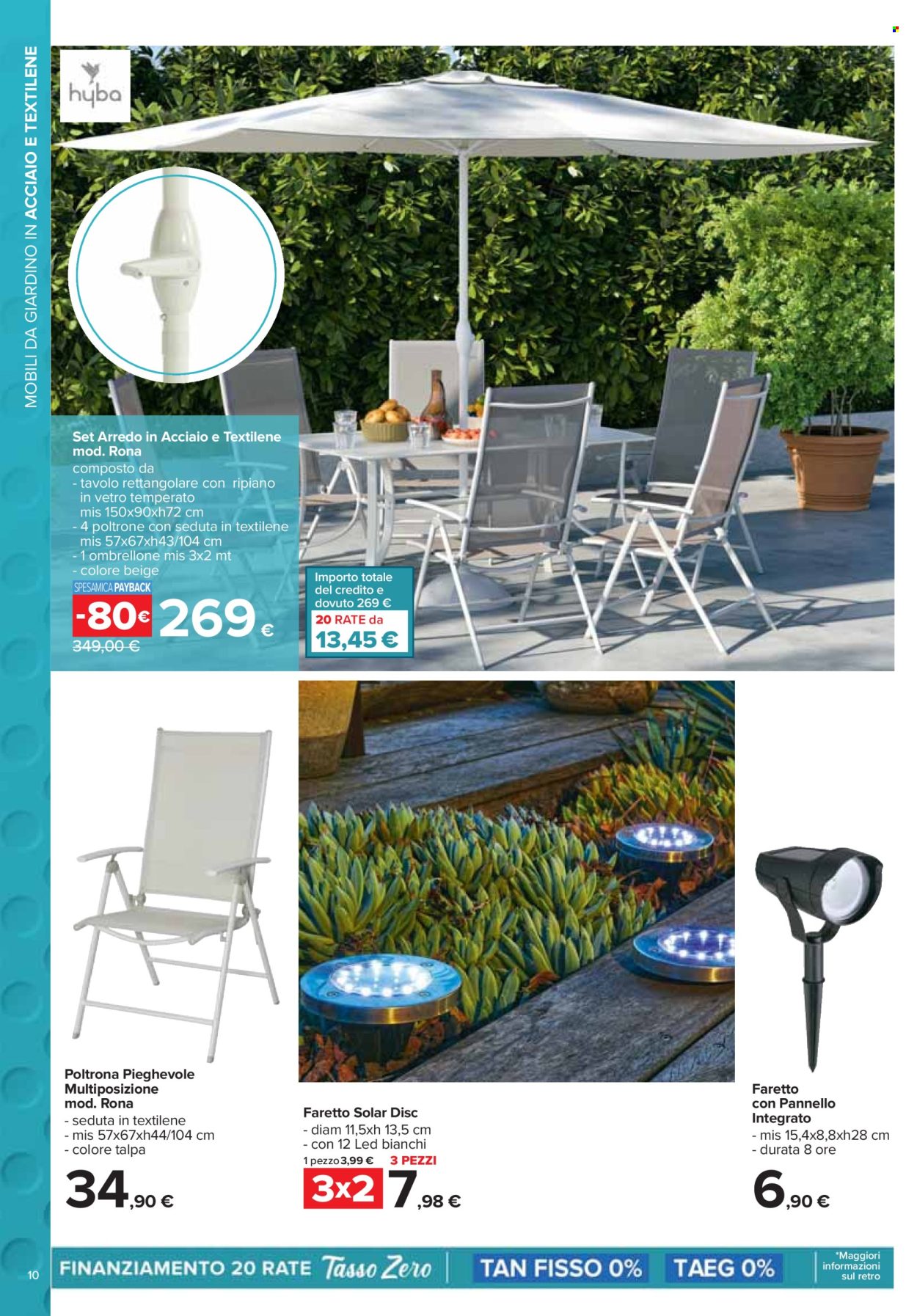 thumbnail - Volantino Carrefour - 25/3/2024 - 5/5/2024 - Prodotti in offerta - tavolo rettangolare, tavolo, poltrona, faretto, ombrellone. Pagina 10.