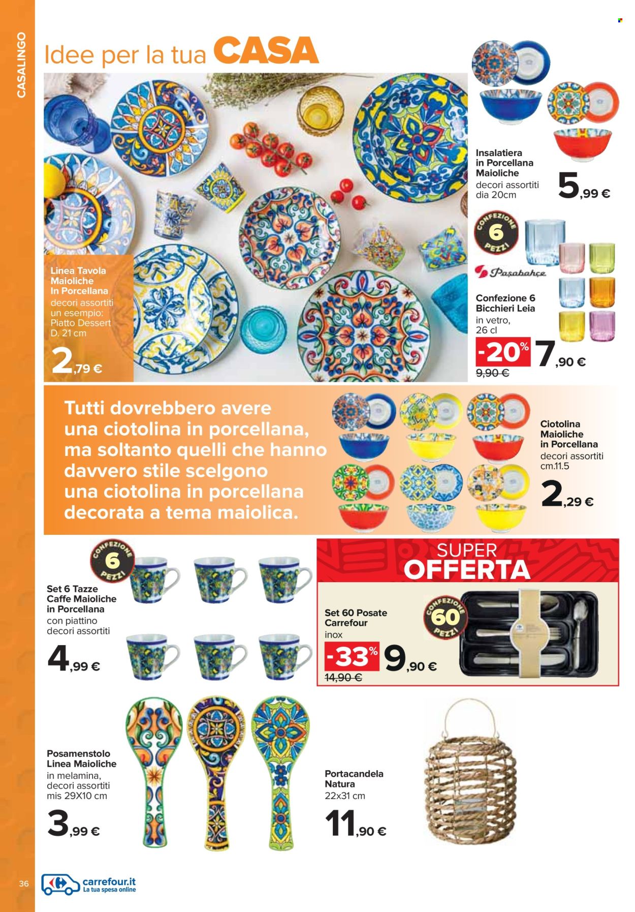 thumbnail - Volantino Carrefour - 25/3/2024 - 5/5/2024 - Prodotti in offerta - bicchieri, insalatiera, piatto dessert, piatto, portacandela. Pagina 36.
