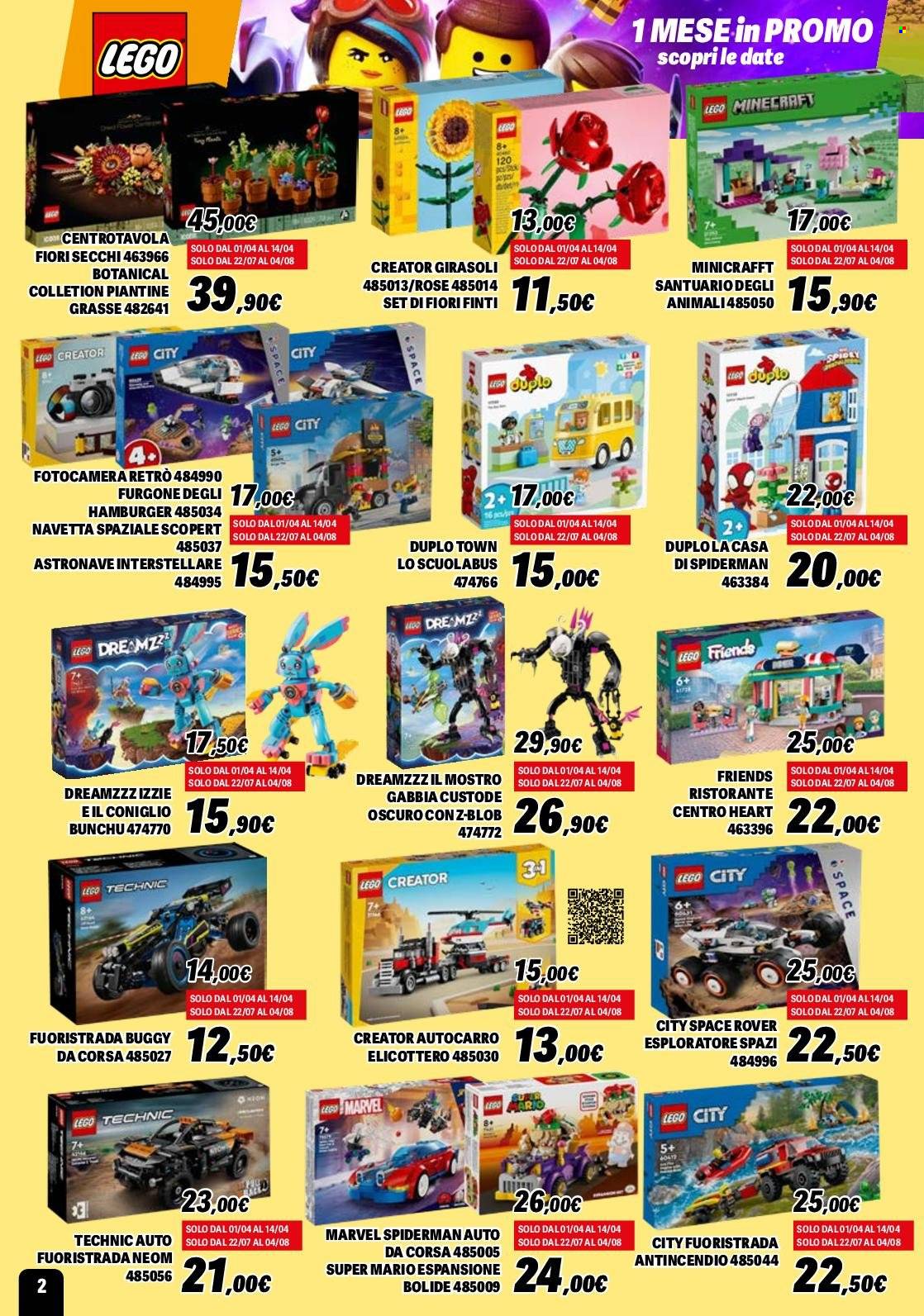 thumbnail - Volantino Orizzonte - 24/3/2024 - 29/9/2024 - Prodotti in offerta - Spiderman, centrotavola, fotocamera, fuoristrada, LEGO Creator, LEGO Friends, LEGO Minecraft, LEGO, LEGO City, elicottero, LEGO Technic, fiori. Pagina 2.