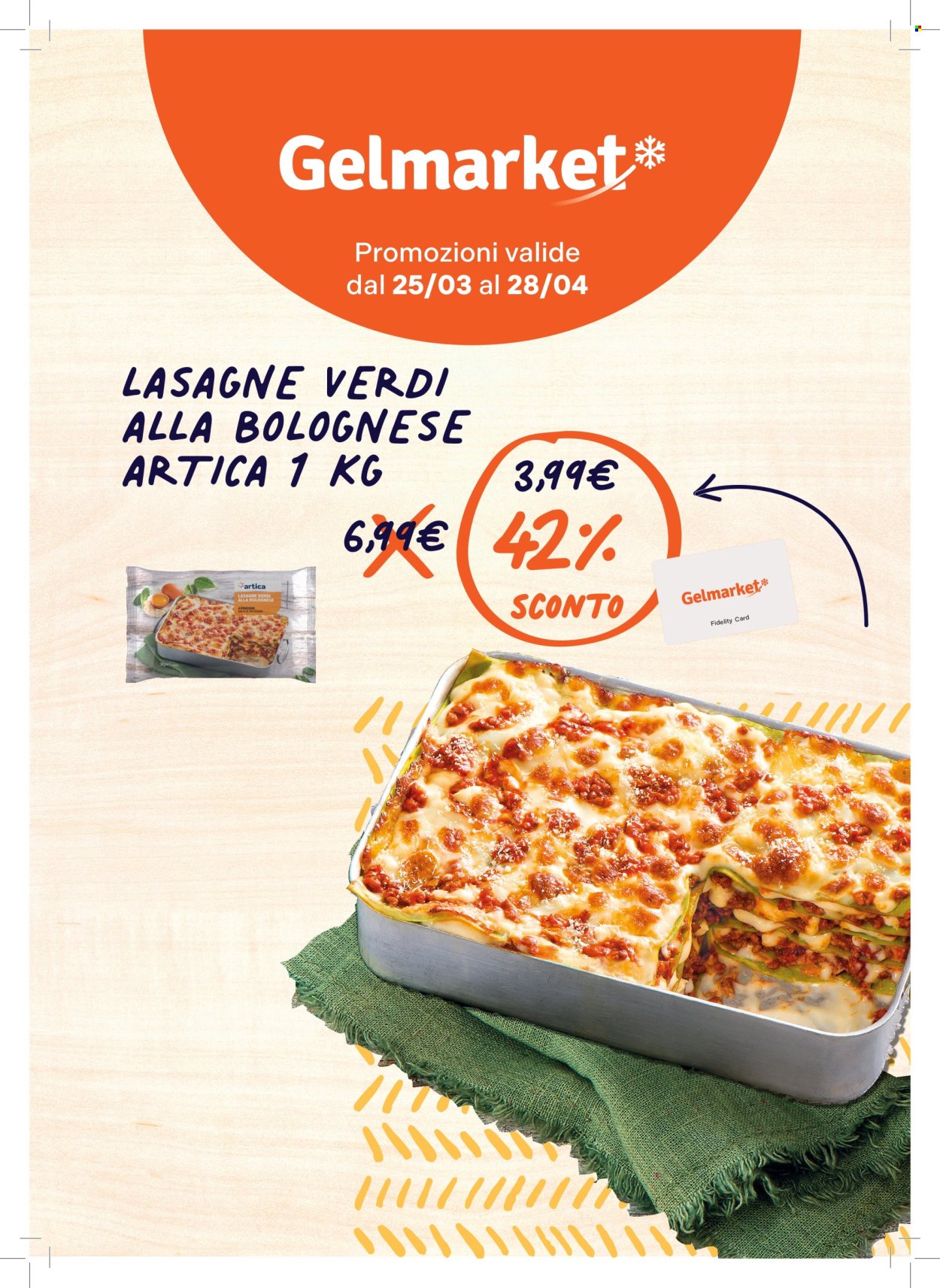 thumbnail - Volantino Gelmarket - 25/3/2024 - 28/4/2024 - Prodotti in offerta - lasagne. Pagina 1.