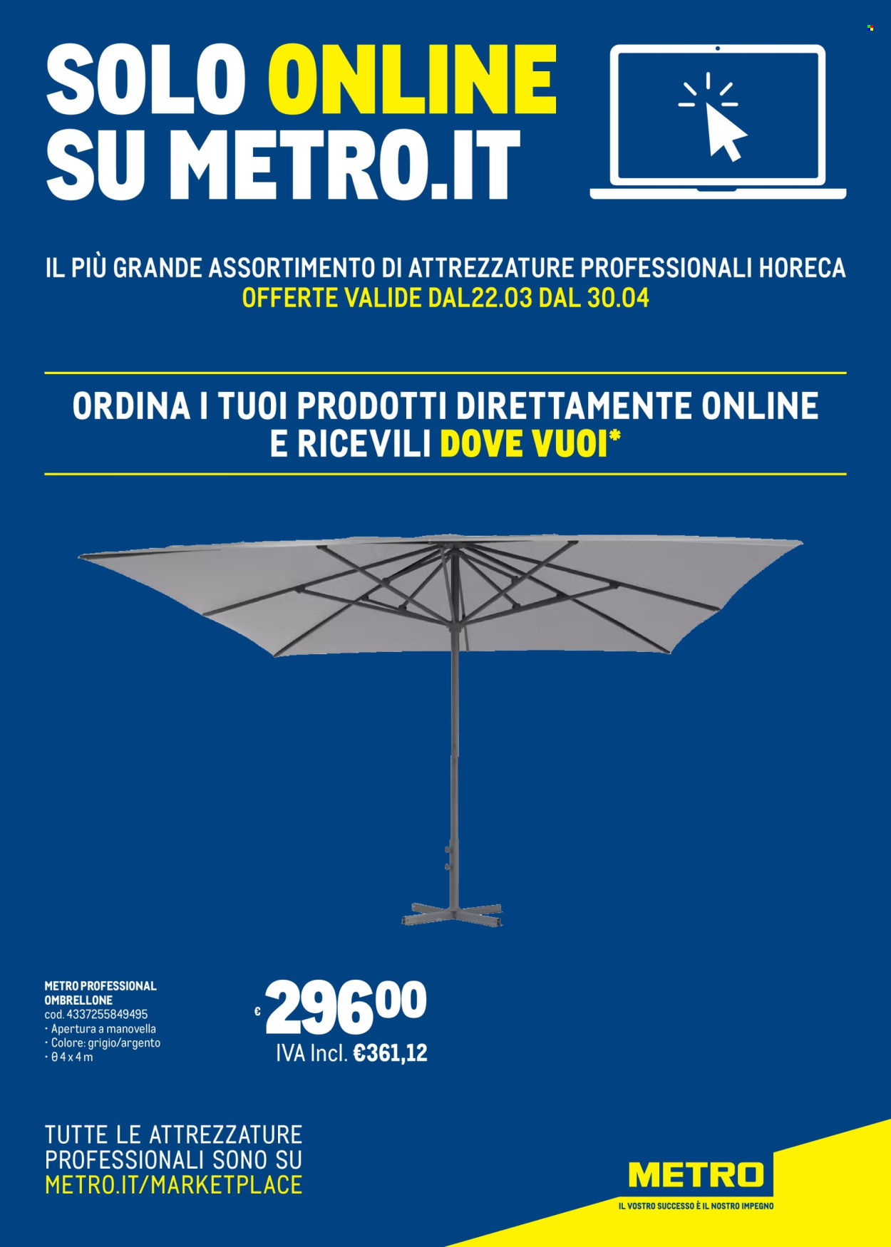 thumbnail - Volantino Metro - 22/3/2024 - 30/4/2024 - Prodotti in offerta - ombrellone. Pagina 1.