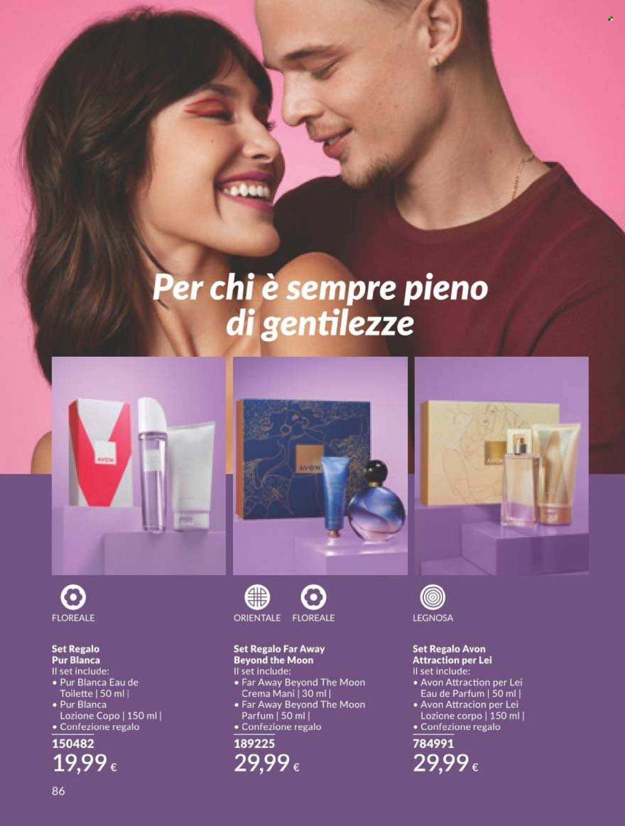 thumbnail - Volantino Avon - 1/4/2024 - 30/4/2024 - Prodotti in offerta - crema mani, lozione corpo, Eau de Parfum, Eau de Toilette, confezione regalo. Pagina 86.
