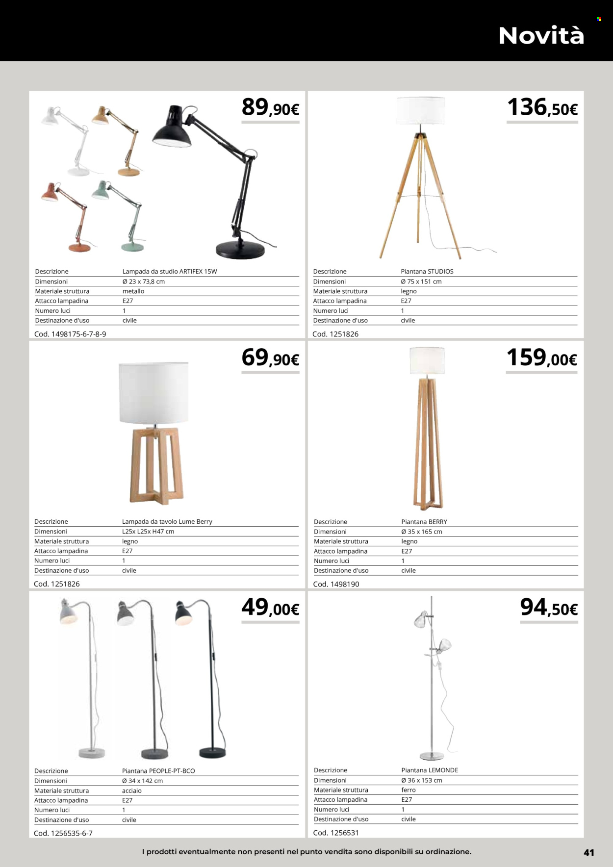 thumbnail - Volantino Brico io - Prodotti in offerta - lampadina, lampada, lampada da tavolo, piantana. Pagina 41.
