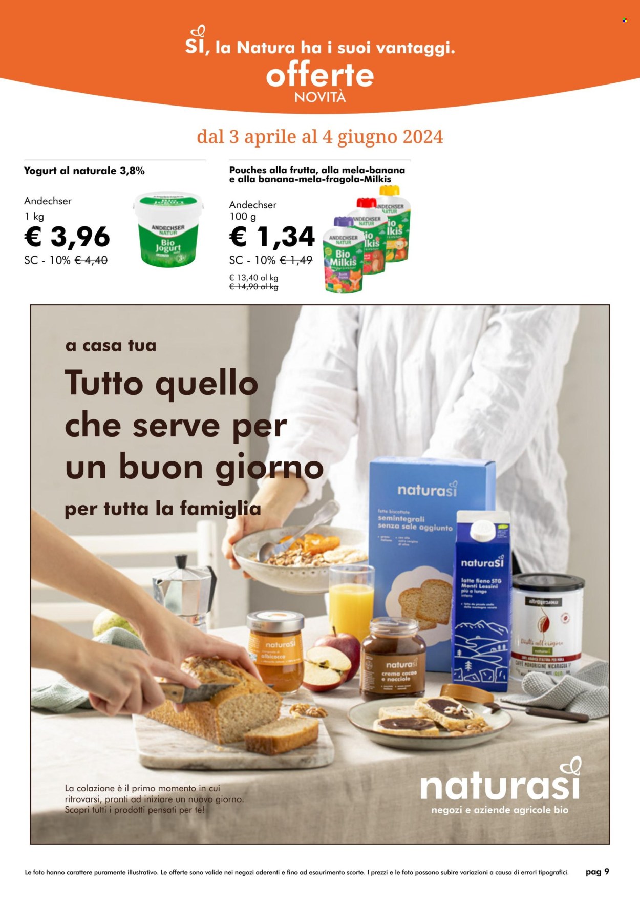 thumbnail - Volantino Natura Sì - 3/4/2024 - 2/7/2024 - Prodotti in offerta - fette biscottate, yogurt. Pagina 9.