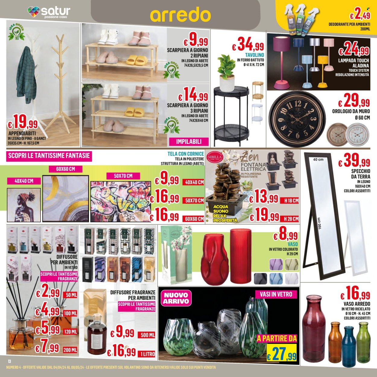thumbnail - Volantino Satur - 4/4/2024 - 8/5/2024 - Prodotti in offerta - vaso, orologio, diffusore, lampada. Pagina 13.