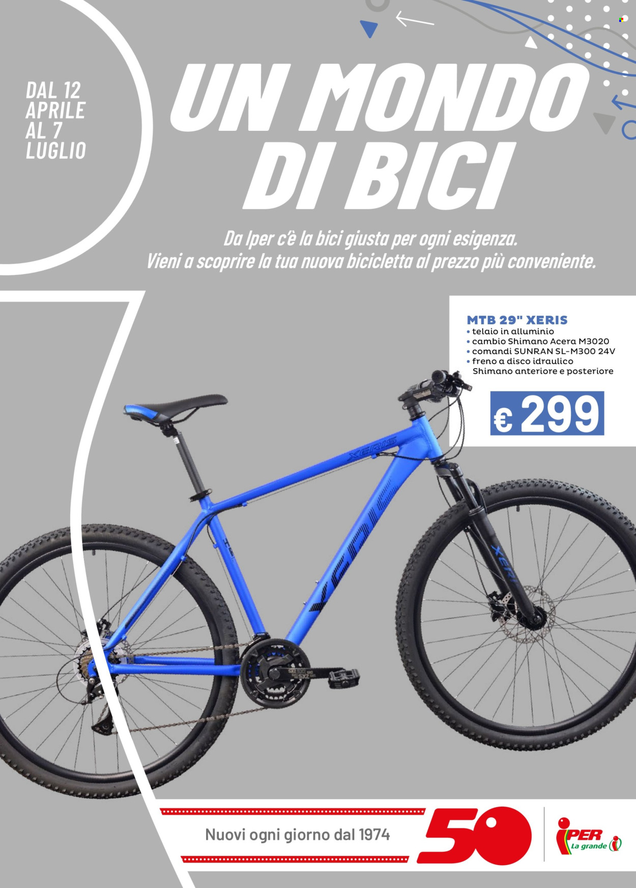 thumbnail - Volantino Iper, La grande i - 12/4/2024 - 7/7/2024 - Prodotti in offerta - Shimano, bicicletta, mountain bike. Pagina 1.