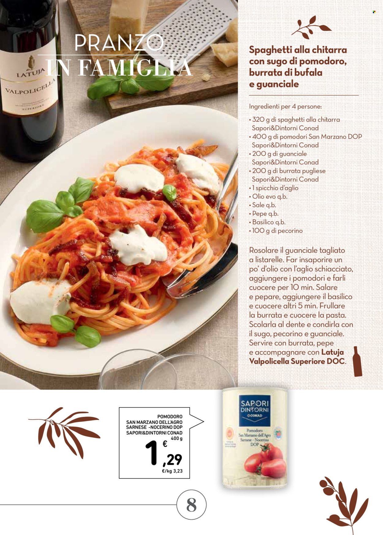 thumbnail - Volantino Conad Superstore - 18/4/2024 - 12/5/2024 - Prodotti in offerta - guanciale, burrata, pecorino, sale, spaghetti, Valpolicella. Pagina 8.
