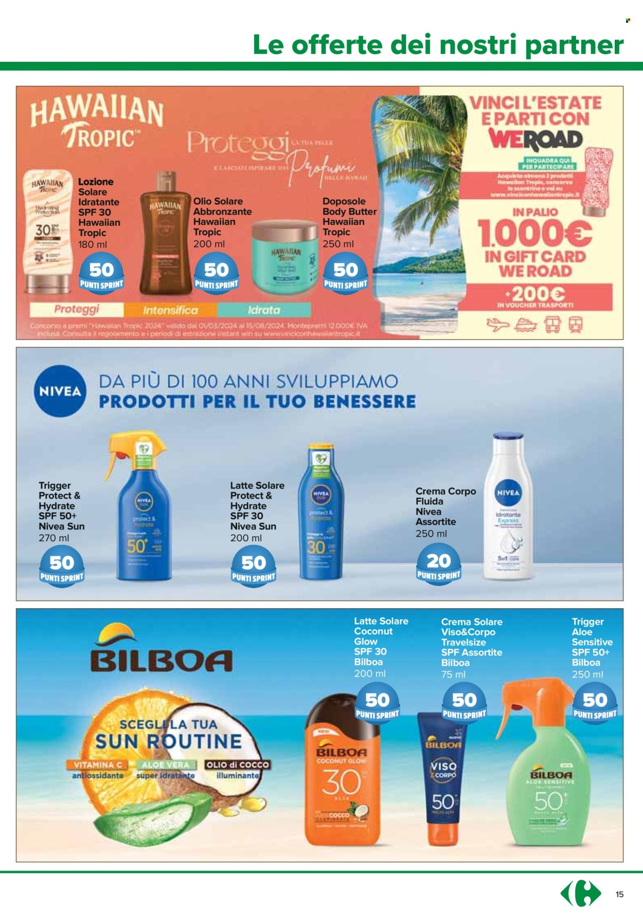 thumbnail - Volantino Carrefour - 18/4/2024 - 5/5/2024 - Prodotti in offerta - Nivea, crema corpo, crema solare, latte solare, profumo. Pagina 15.